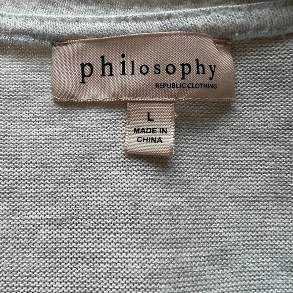 Philosophy ivory sweater 3/4 sleeve relax fit V neckline size L boho soft girl - Picture 3 of 15
